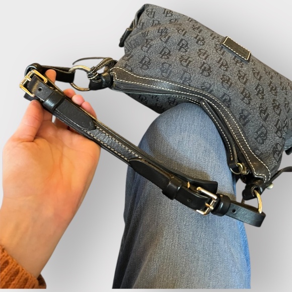 Authentic Dooney & Bourke Black DB Monogram Shoulder Bag w Duck Charm Vintage - Picture 4 of 16